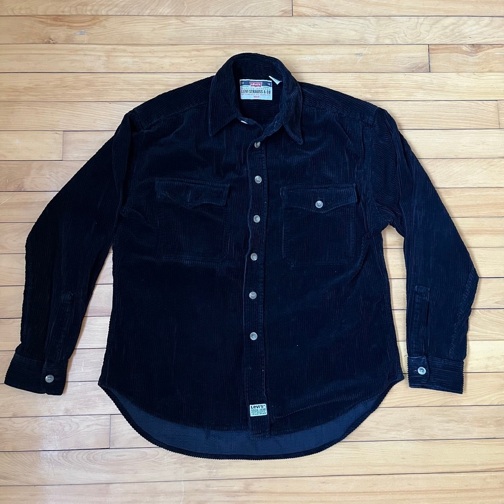 Levis Mens Black Corduroy Button Down Shirt Long Sleeve Workwear Size M